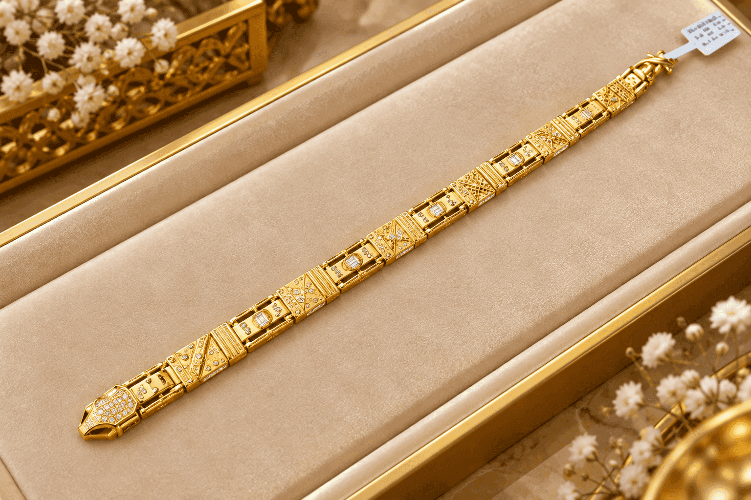 Regal Geometric Diamond-Cut Gold Bracelet