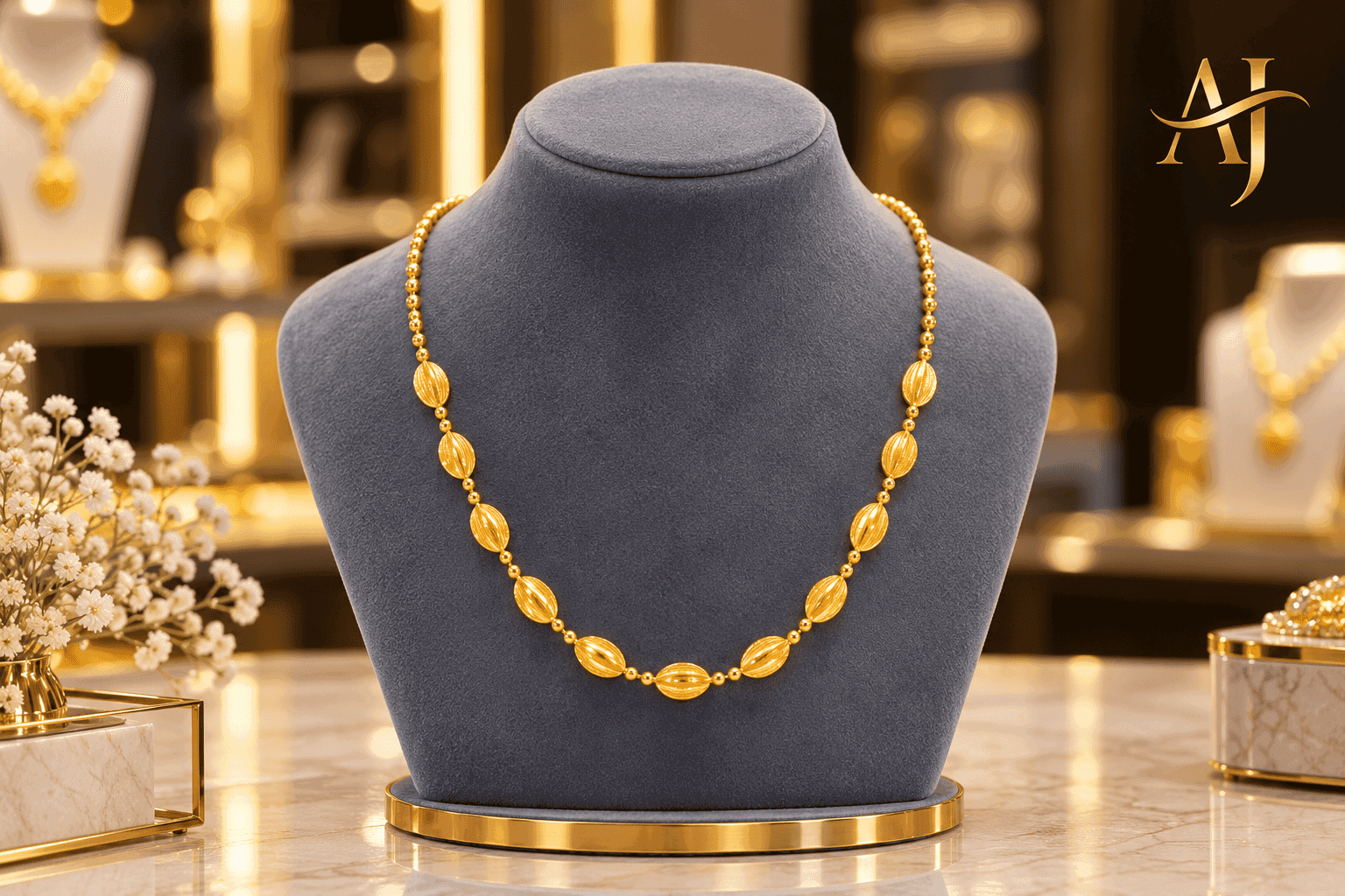 Classic Gold Beaded Leaf Necklace