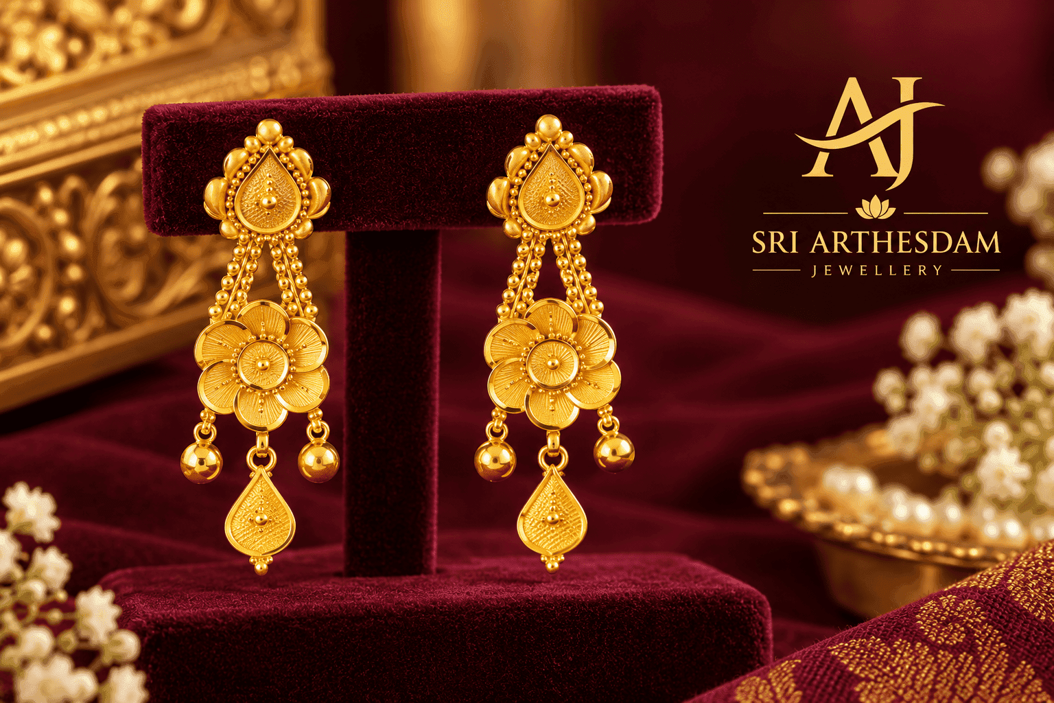 Mango Motif & Blooming Flower Tiered Drop Earrings