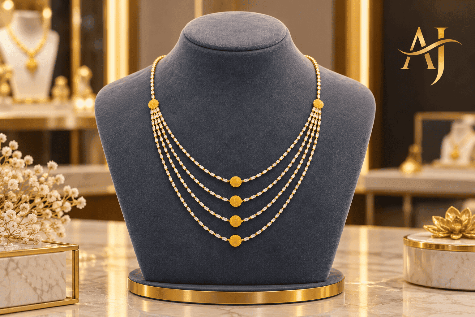 Royal 4-Layered Pearl & Gold Coin Necklace