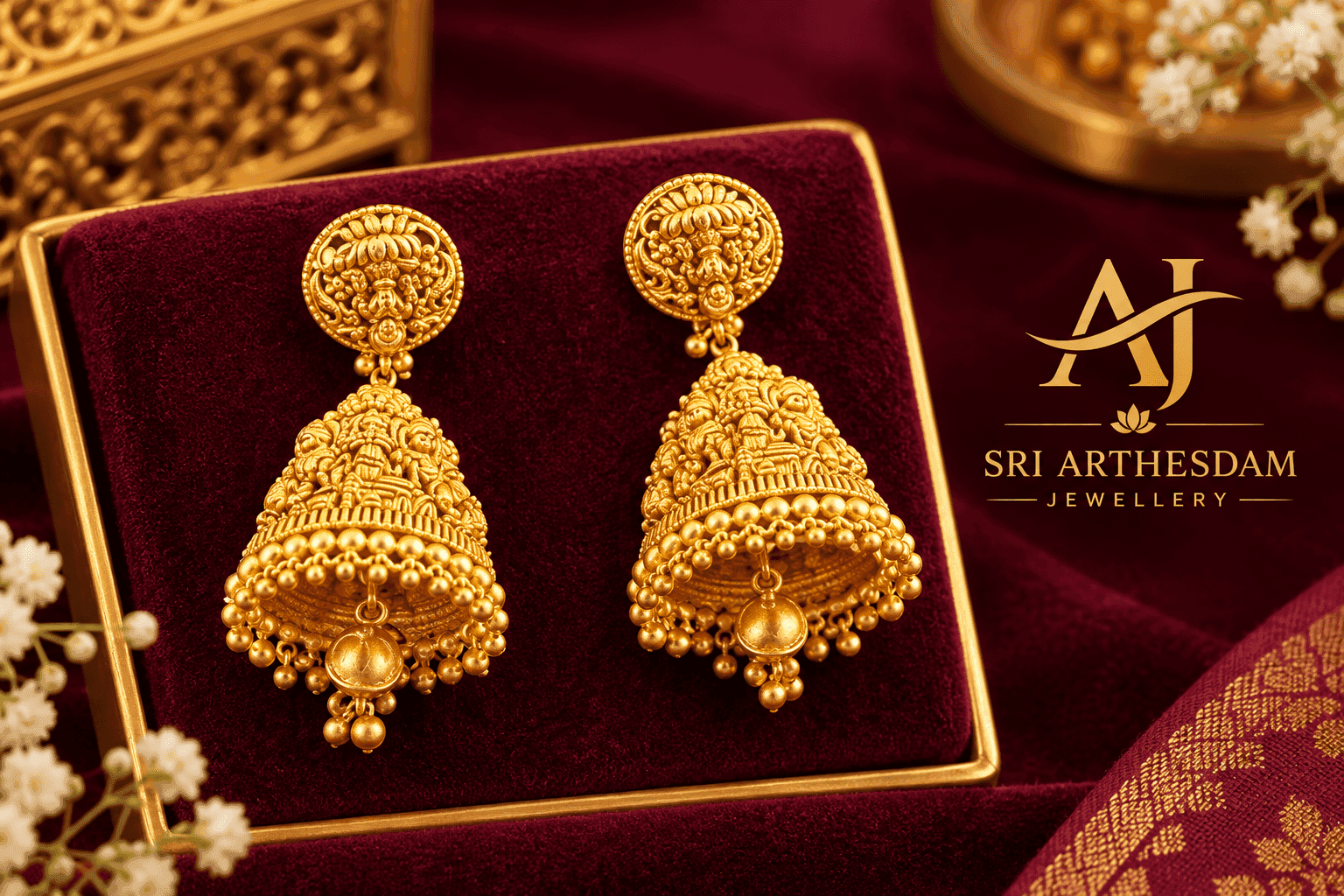 Temple Lakshmi Bell Jhumka Drop Earrings